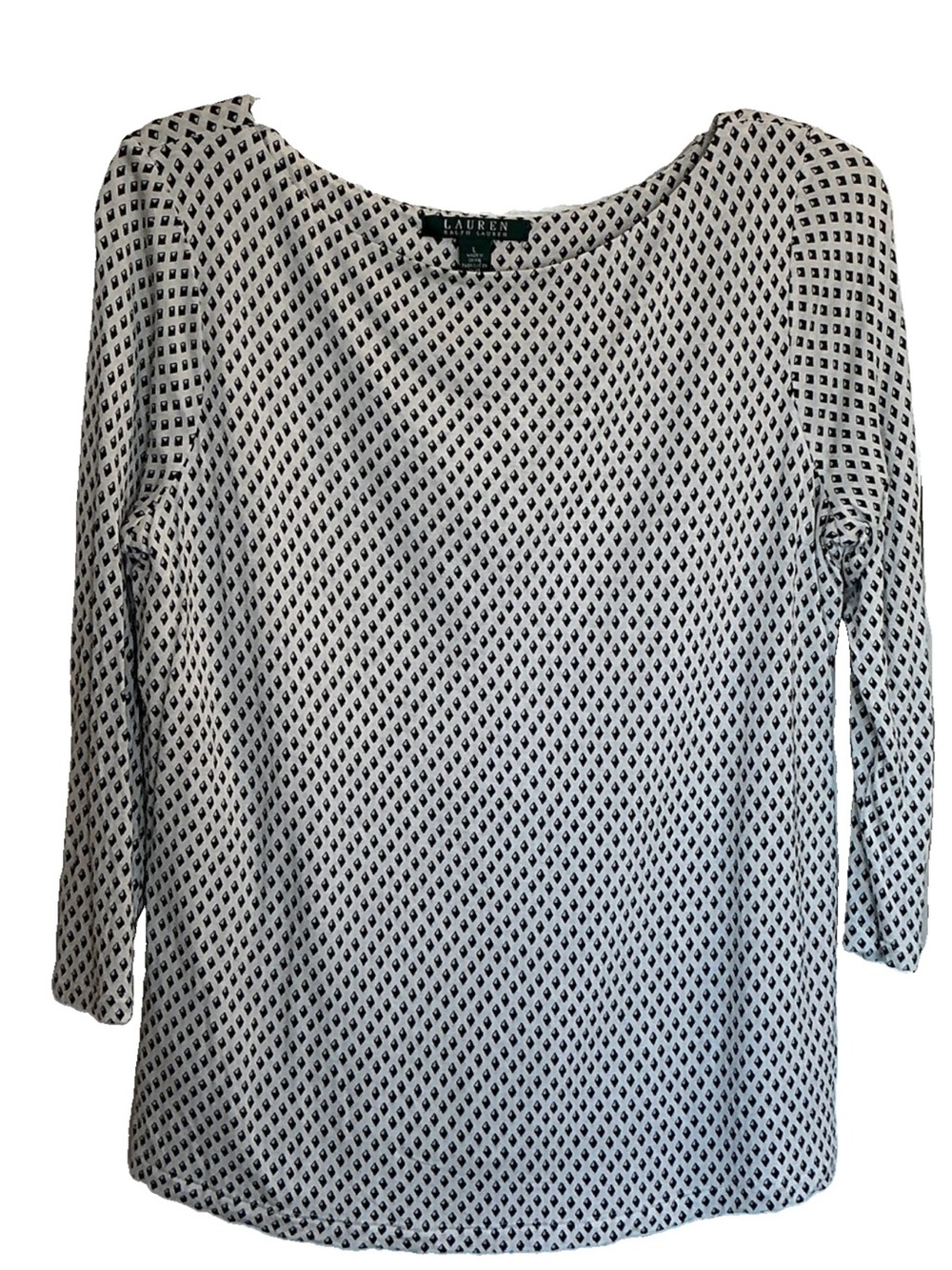 Lauren Ralph Lauren slub knit viscose top black and white geometric print Size L